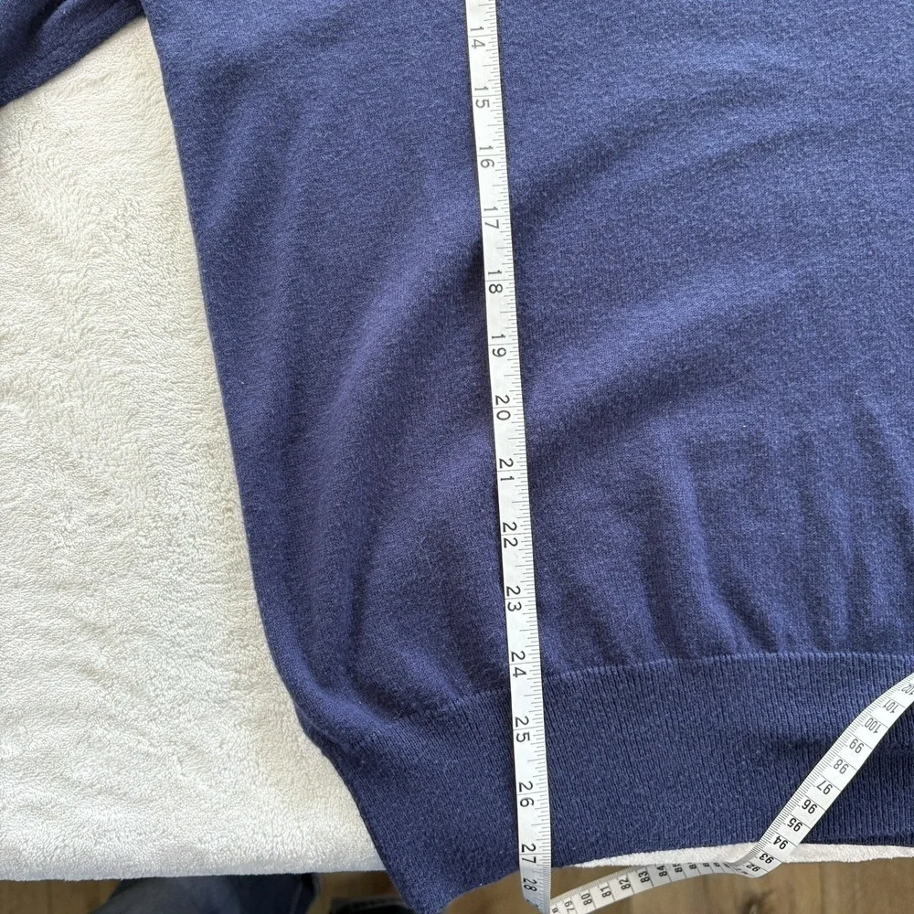 Orvis Men's Large Blue V-Neck Sweater Cotton‎ Silk Cashmere Blend Long Sleeve